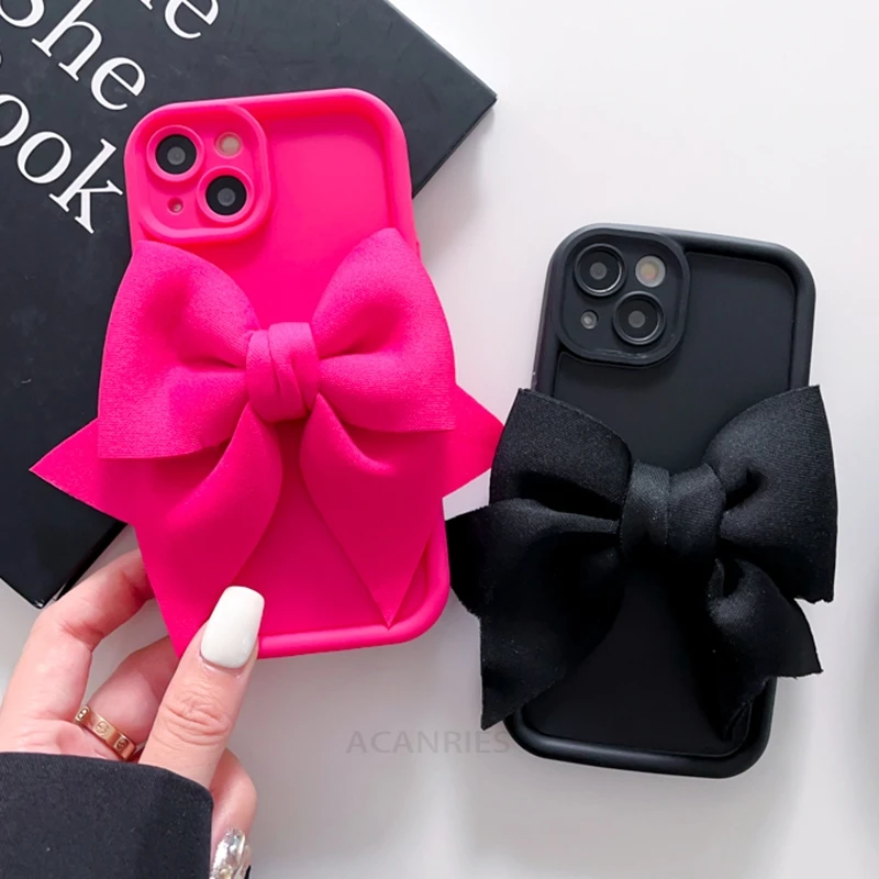 A 15 25 35 55 Cute 3D Bow Silicone Case On For Samsung Galaxy A15 A25 A35 A55 A05s A54 M55 M34 M54 Rose Red Girl Gift Soft Cover