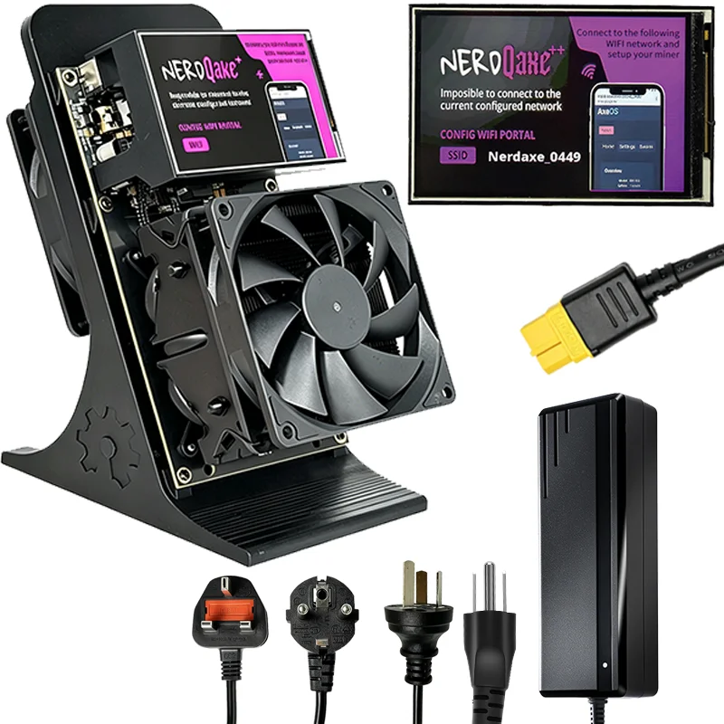 NerdQaxe++ 6T Home Bitcion Miner Low Power Silent Cooling Mining Machine With 3.5 Inch Display Low Temperature Easy Setup