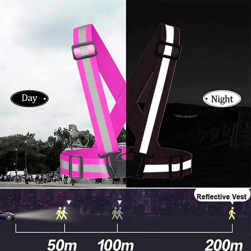 Zeer zichtbaar veiligheidsnachtloopvest, elastische banden voor hardlopen, joggen, nachtritten, hondenwandelingen