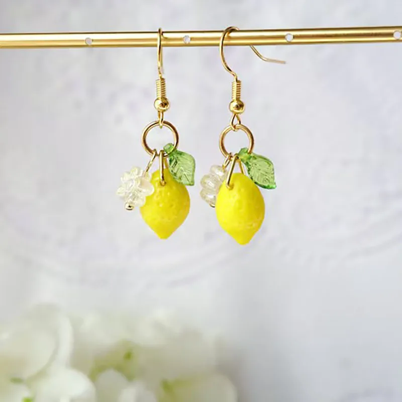 Cute lemon earrings orange fruit kawaii