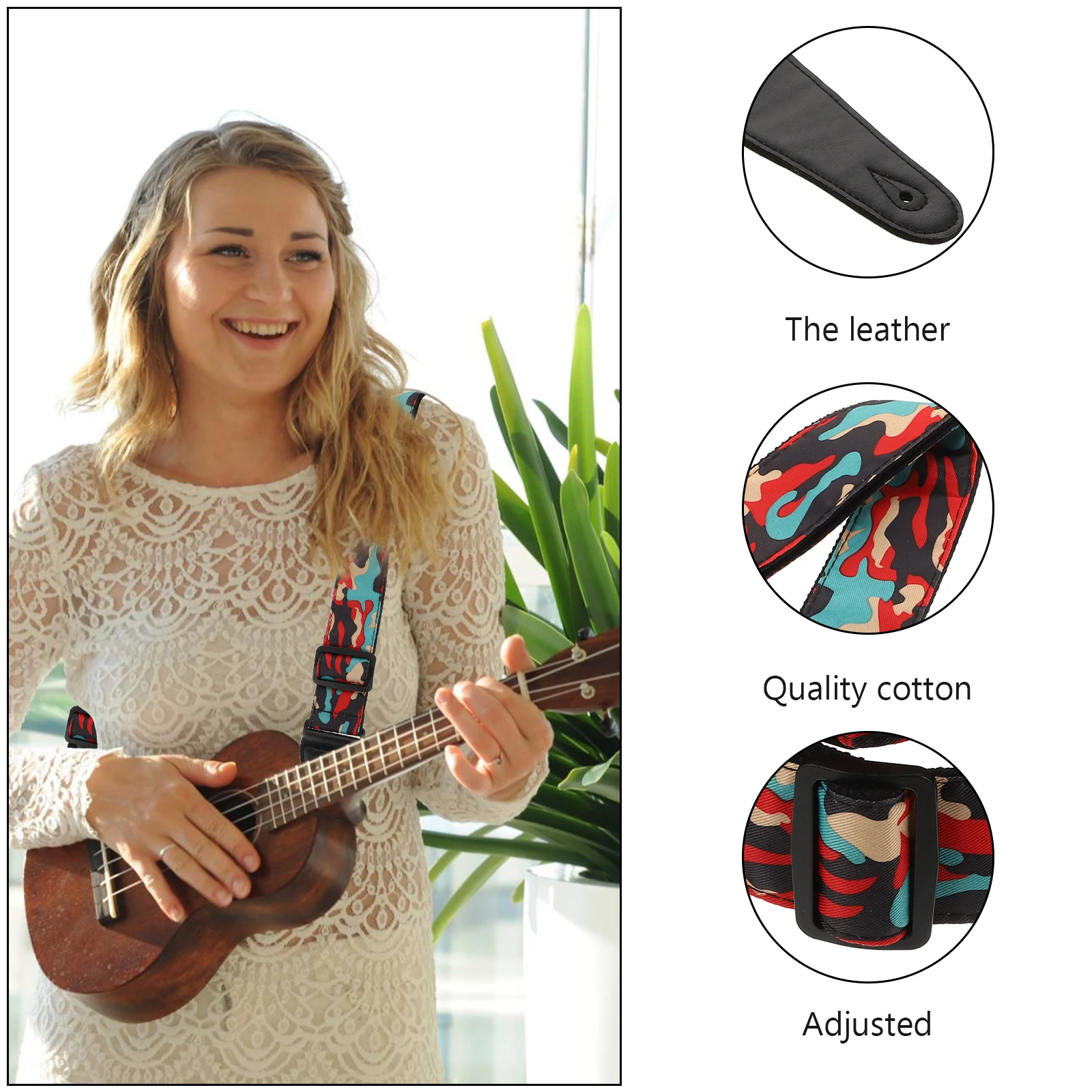 

Camouflage Guitar Strap Cotton Straps Adjustable with Unisex Accessories Lanyard Neck Unique Pure