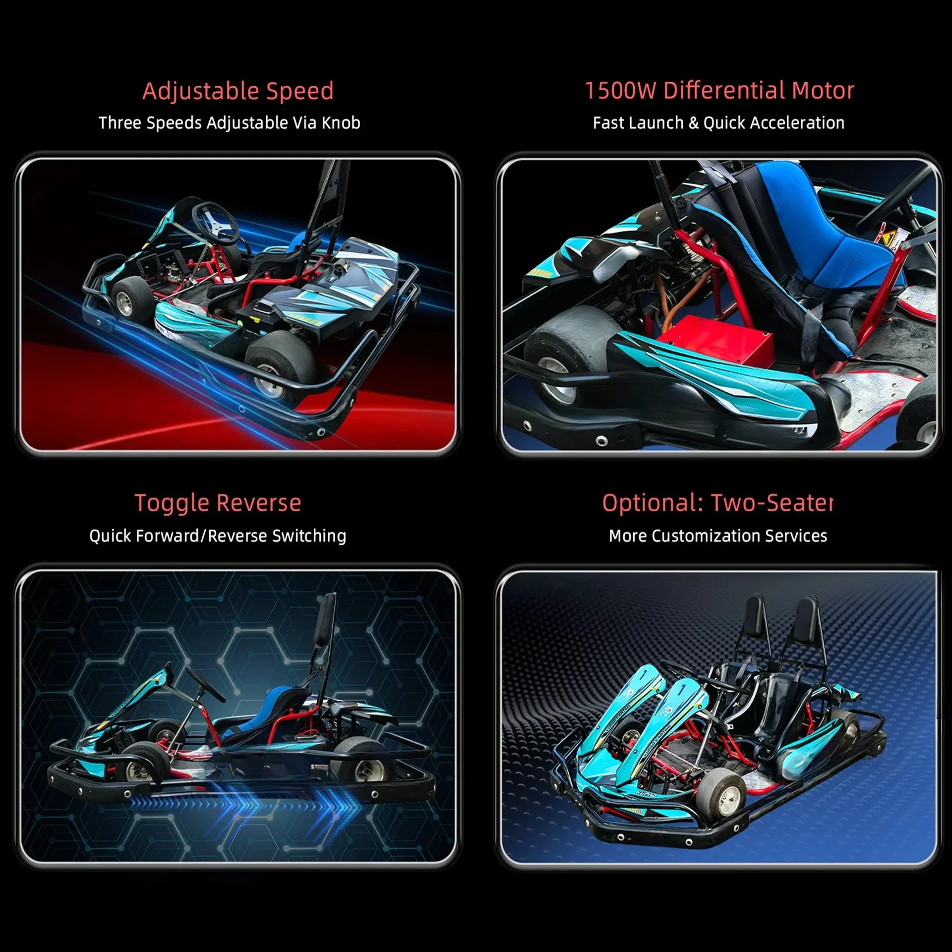 72V 45km/h Electric Go Karts Adult Teen Commercial Differential Motors Shaft Drive Drift Karting Car Rear Hydraulic Disc Brake