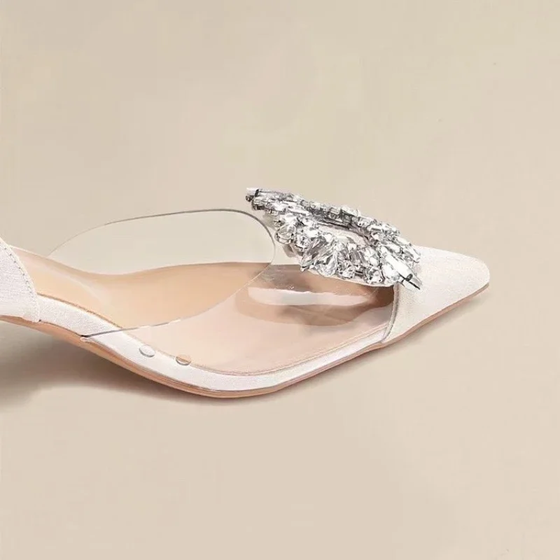 Sandalias de tacón alto Baotou para mujer, zapatos de tacón alto con diamantes de imitación, puntiagudos, 2024