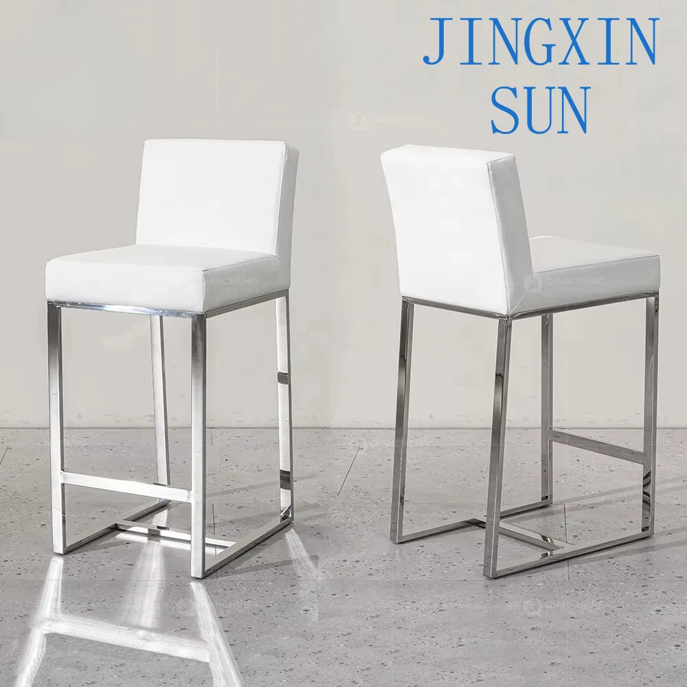 High Quality Wholesale 201 304 Stainless Steel Furniture Tall Bar Chairs Luxury White Leather Home Bar Stool