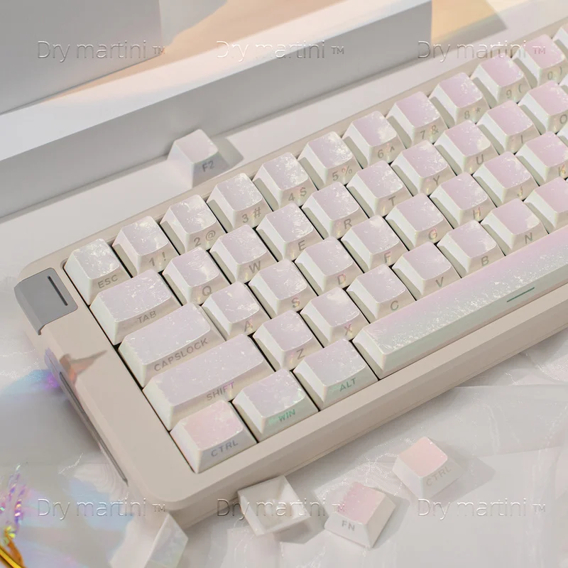 White Frost Ice Crystal Keycap Cherry Height Abs Frost Fantasy Metal Texture Side Engraved Translucent Mechanical Keyboard Cap