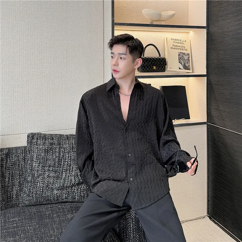 NOYMEI Fashionable Korean Style Loose Simple Long Sleeve Shirt Casual Pleated Design All-match 2024 Summer New Men Top WA4193