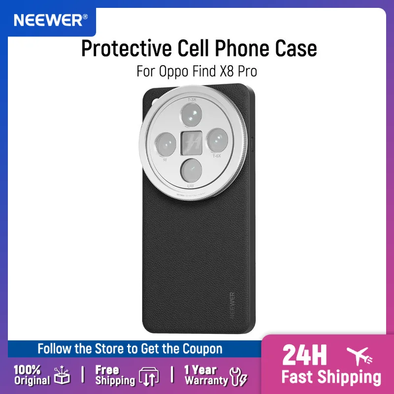 NEEWER Protective Cell Phone Case Heavy Duty TPU + PC Faux Leather Cover with 17mm Lens Mounts for Oppo Find X8 Pro