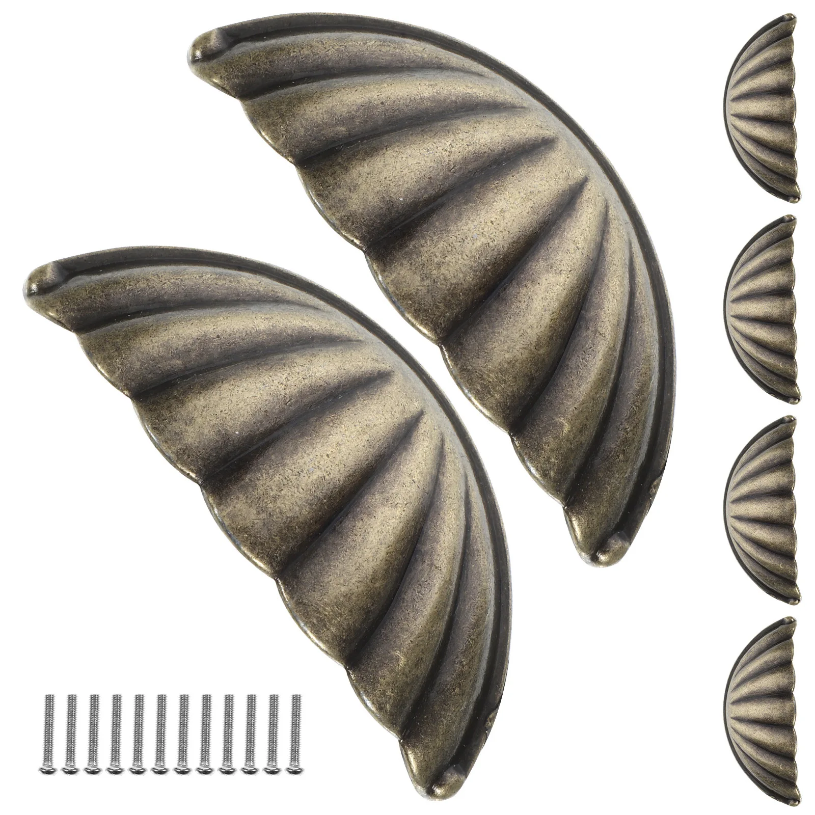 

Vintage Bronze Shell Shape Cabinet Knobs 6pcs Semi Circular Drawer Pulls Home Decor Door Handle Set