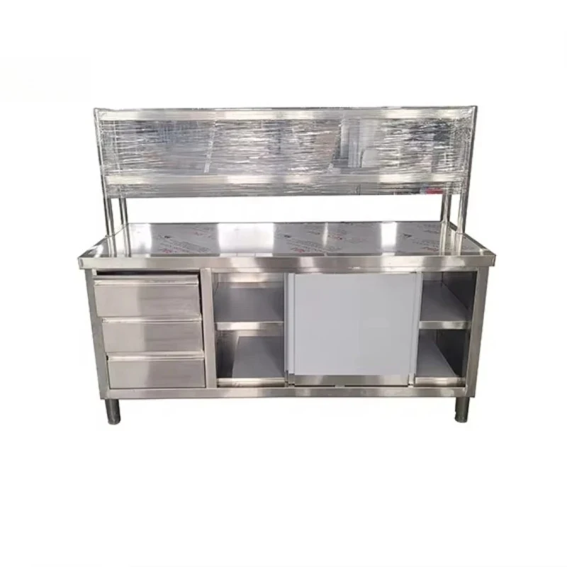 Modern central kitchen dining room furniture prefabricated stainless steel workbench with cabinet drawer fittings