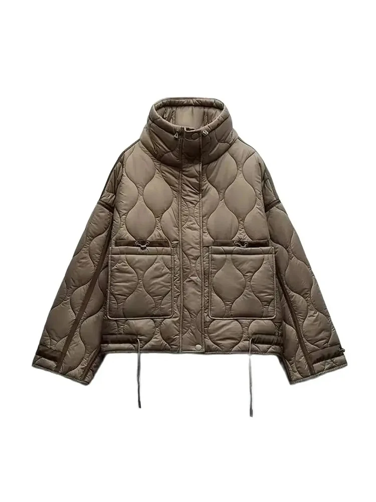 

Женская зимняя куртка-пилот с хлопковой подкладкой Стильная винтажная куртка с лацканами и большими карманами Пальто для поездок на работу с ромбовидным узором Доступно в нескольких цветах черный зеленый хаки