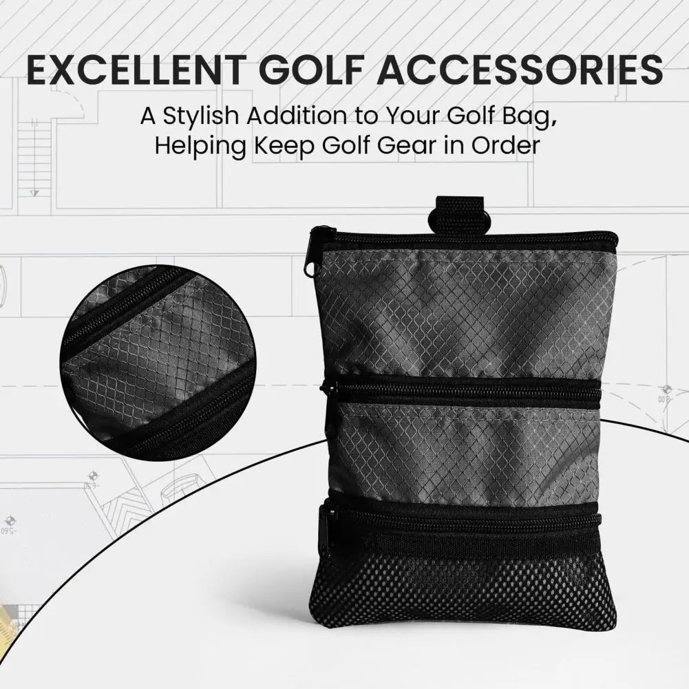

Golf Enthusiasts Gift Waterproof Ball Bag With Clip 3 Pockets Tees Tools Storage Pouch