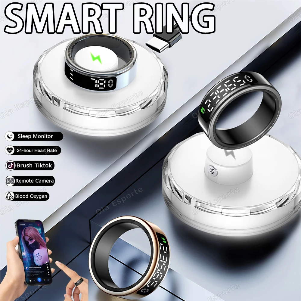 

2026 New Smart Ring With Display Screen Heart Rate Sleep Monitor Gesture Control Remote Photo Capture Blue Tooth Ring Waterproof