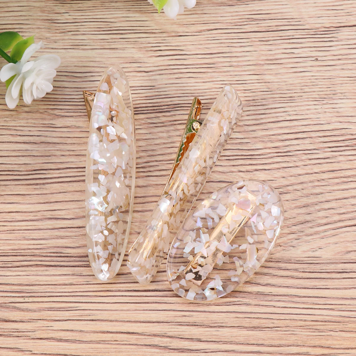 

3 Pcs Shell Hair Clips Crystal Hairpin Jelly Girl Popularity Women Hairpins Beige