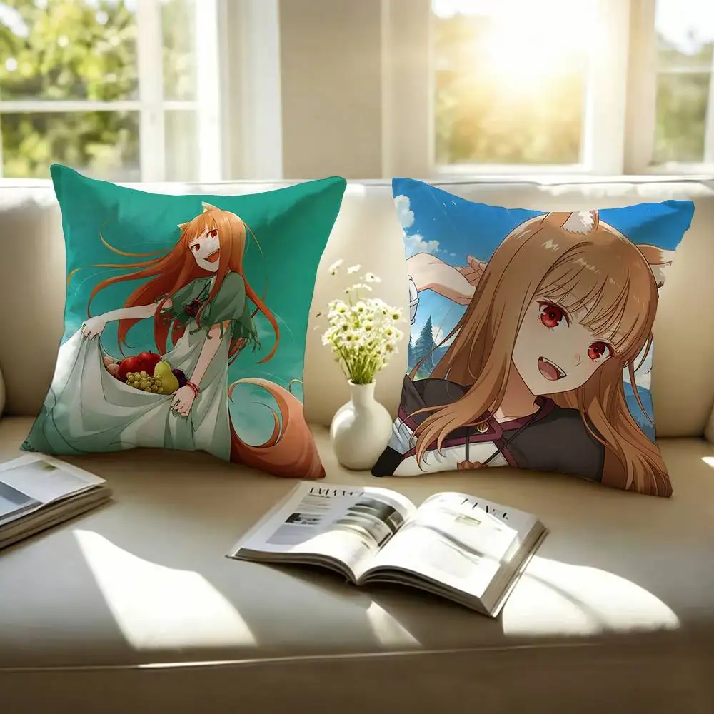 Anime Spice and Wolf Pillow Case Square Double-Sided Sofa Cushion Cover Bedroom Bedside Pillow