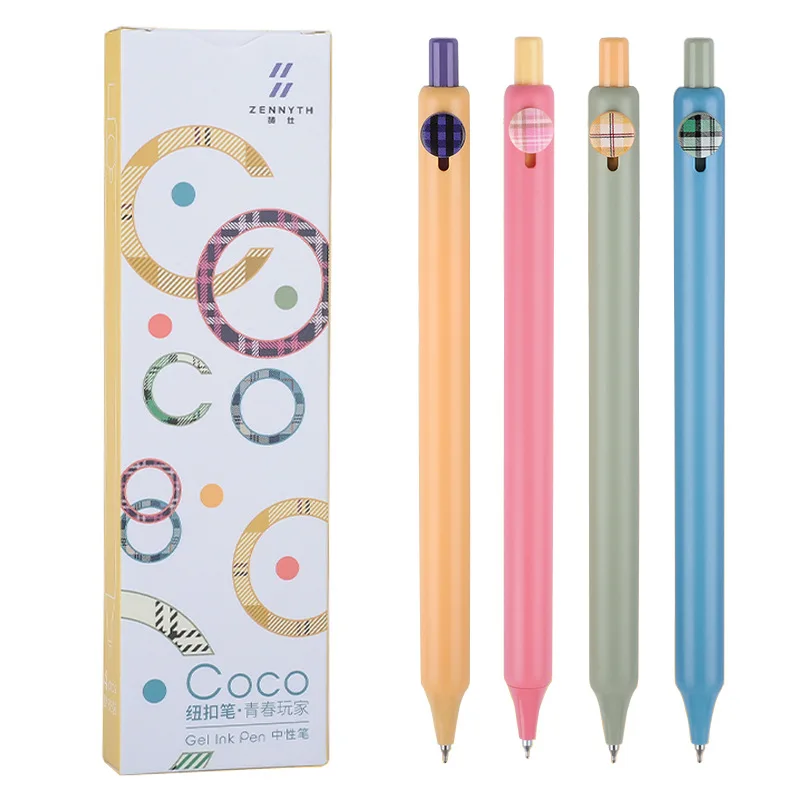 4PCS/Set Plaid Series Button Gel Pen Creative Gel Ink Pen Cute Quick Drying Writting Pen For Students Office School Supplies New