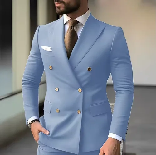 Traje de dos piezas de alta gama para hombre, traje, chaqueta con pantalones largos, vestido de novio de boda ajustado, conjunto de diseño de doble botonadura