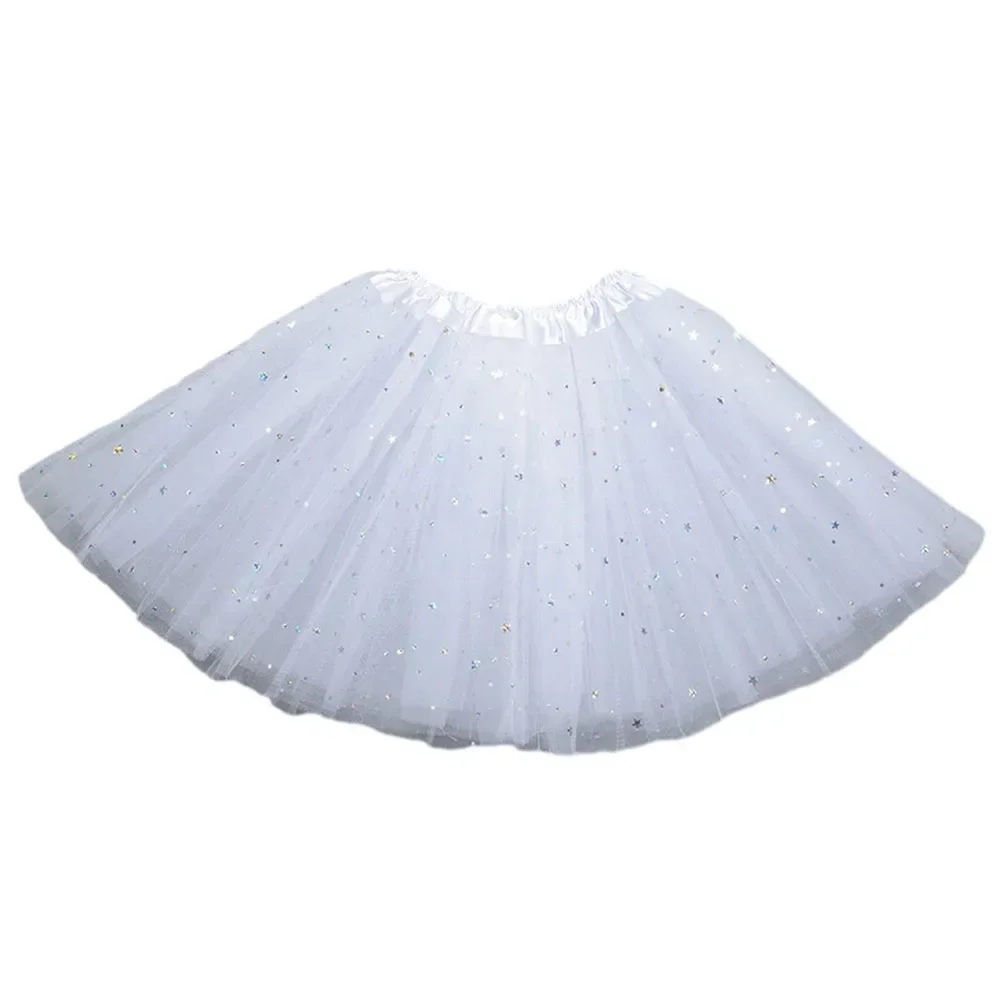 Women Skirt 3 Layers Baby Girls Ballet Dancewear Up Kids Non Strech Polyester Princess Sequins Shiny Regular Women