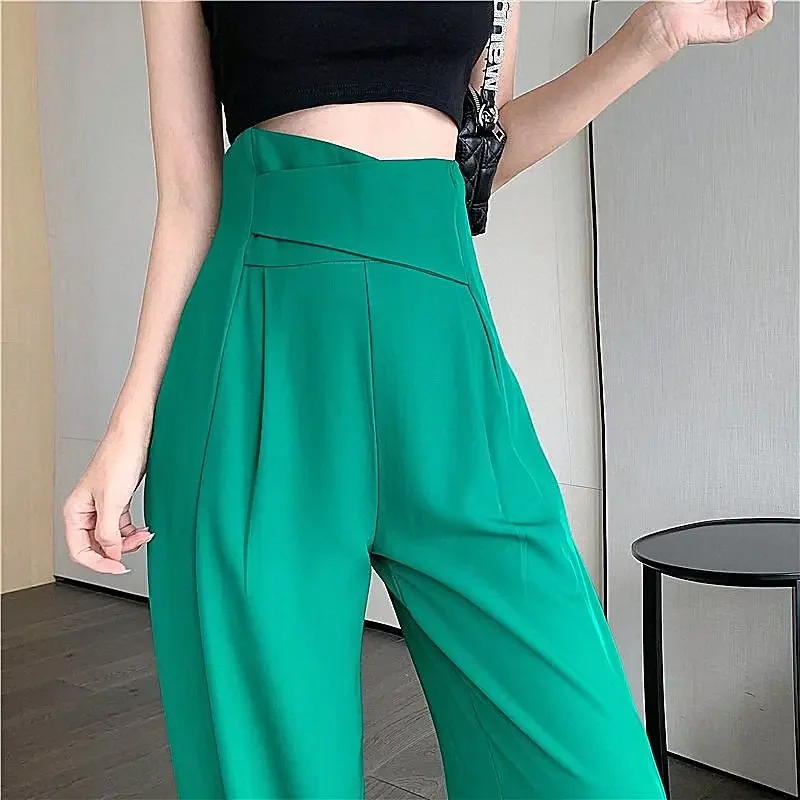 

Figure-flattering Versatile High-waisted Wide Leg Trousers Autumn Women Long Suit Pants Floor-Length Loose Pant Casual Wear Z14