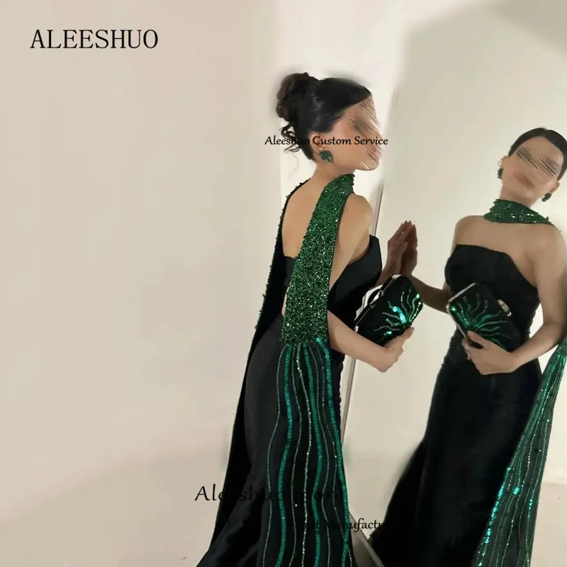 Aleeshuo Sexy Saudi-Arabië Backless Prom Dress Zeemeermin Mouwloze Feestjurk Strapless Kralen Lengte Vestidos De Noche