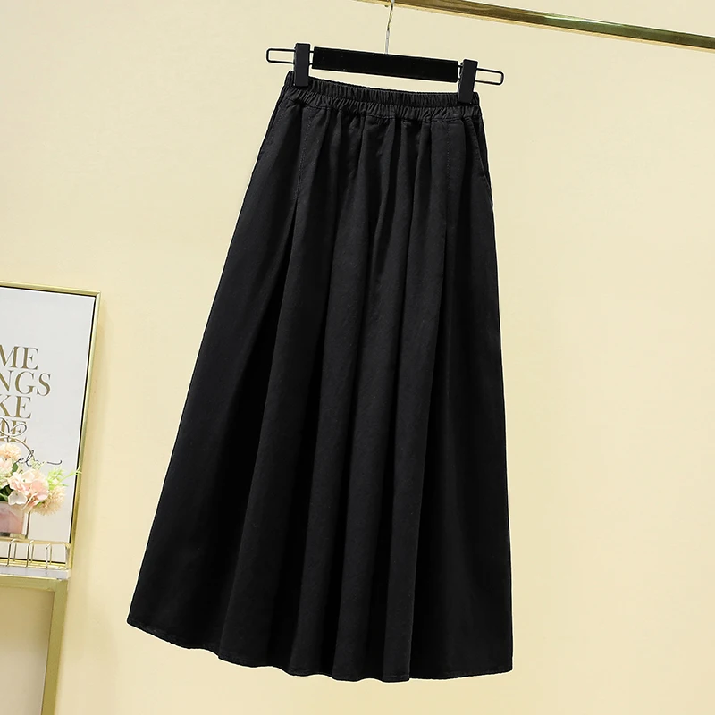 تنورة نسائية من القطن والكتان بخصر عالٍ على شكل حرف a طويلة Dr بسيطة اللون مطوي بقصة ضيقة تنورة مظلة للتنقل Sle Summer Col... #4