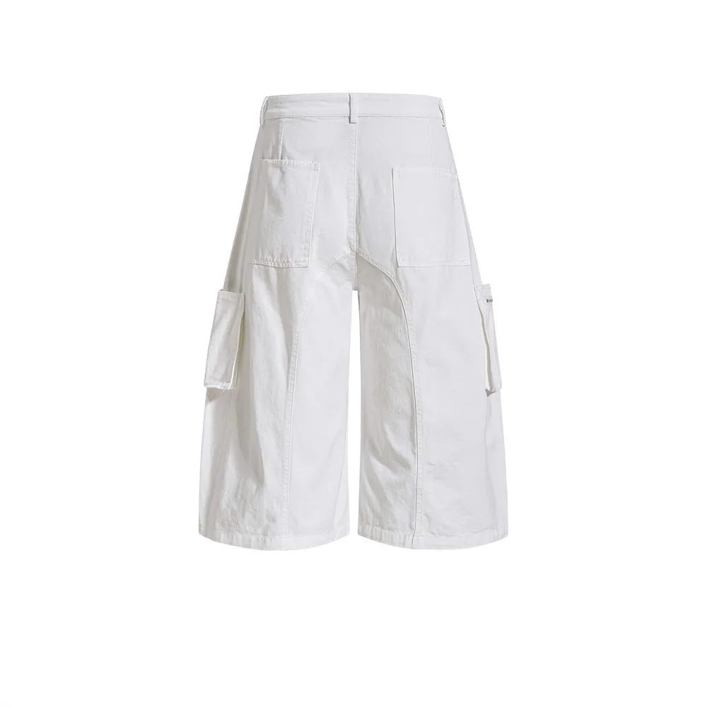 MWJLPWQ Mens White Cargo Shorts With Lace Up And Buckle Details Ruched Design Streetwear Casual Loose Fit Mid Length Pants 16721