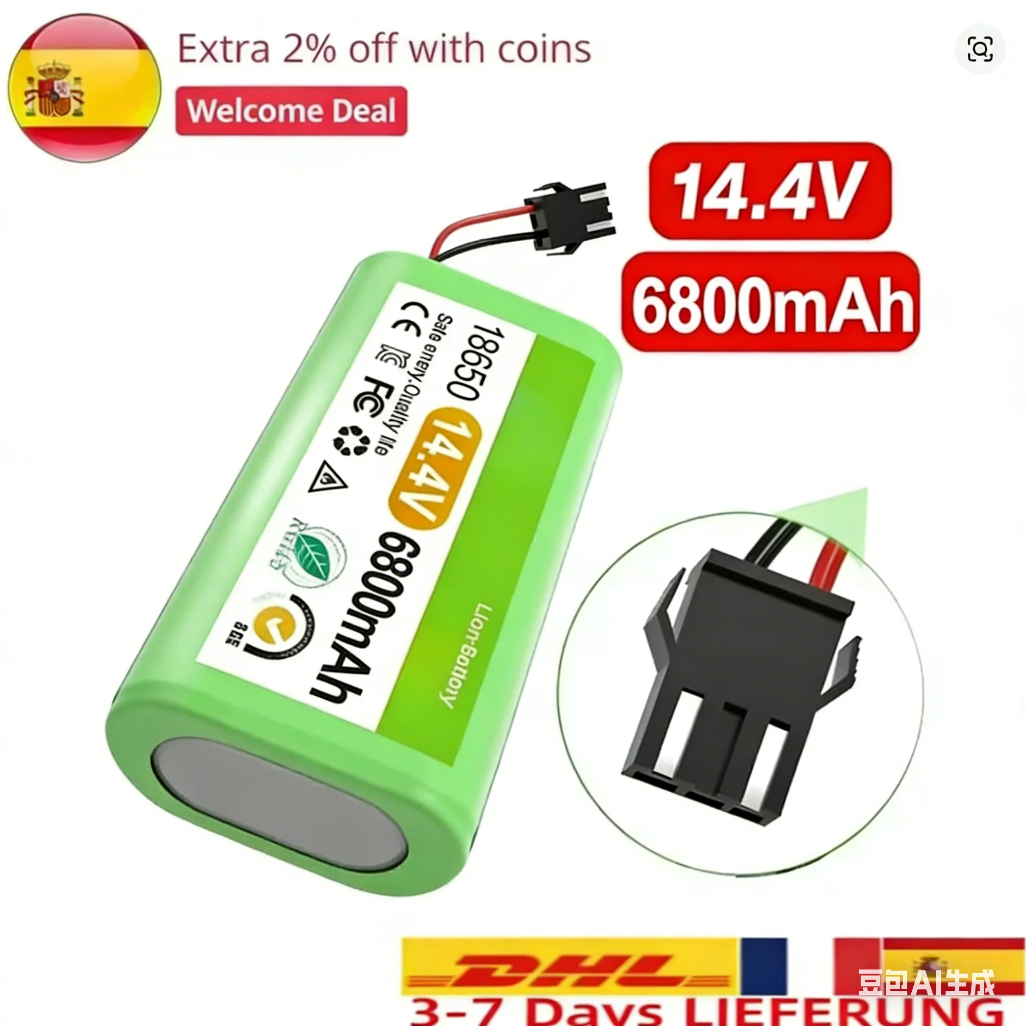 

batería conga 1090 990 950 cecotec 14.4V 12800mAh Li-ion battery for Ecovacs Deebot DN621 601/605 Eufy RoboVac 35C Panda i7 V710