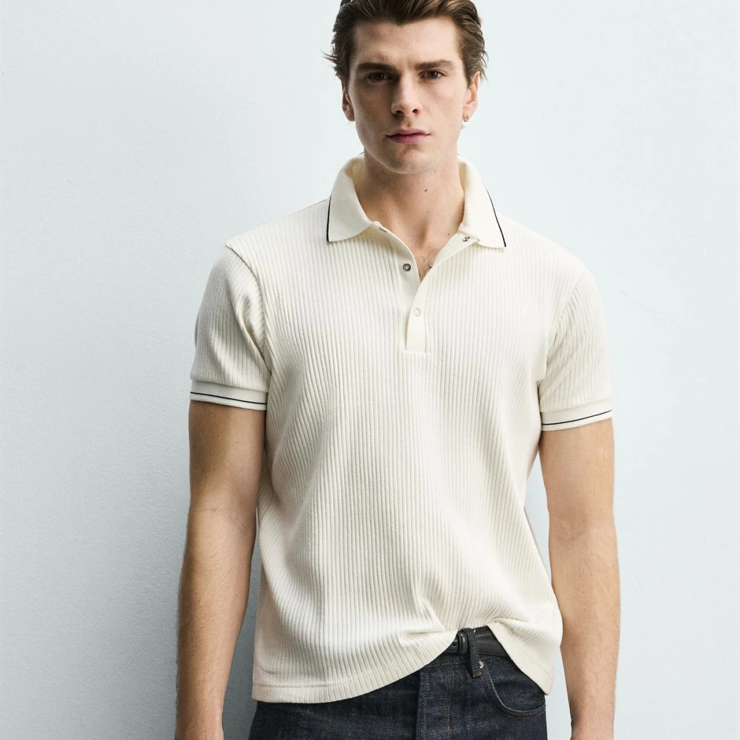 2026 Summer New Men's Fashionable Knitted Short Sleeve  Shirt Casual Slim Fit Ribbed Anti-Ultraviolet Cool Sensation Stat...