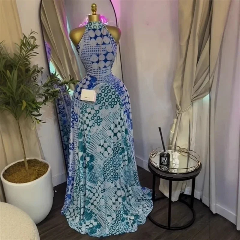 

Sexy Women Printed Sleeveless With Sashes Fit And Flare A-line Maxi Dress 2026 Streetwear Beach Holiday Long Dresses Vestido