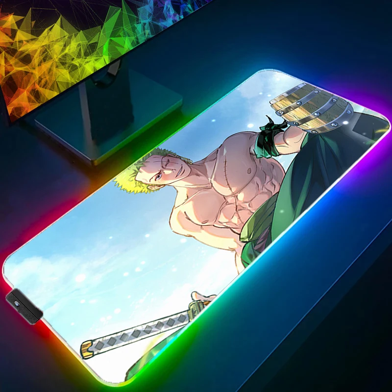 Backlight gaming xxl mouse pad uma peça zoro led computador gamer teclado portátil tapete mouse rgb antiderrapante tapete de mesa de borracha