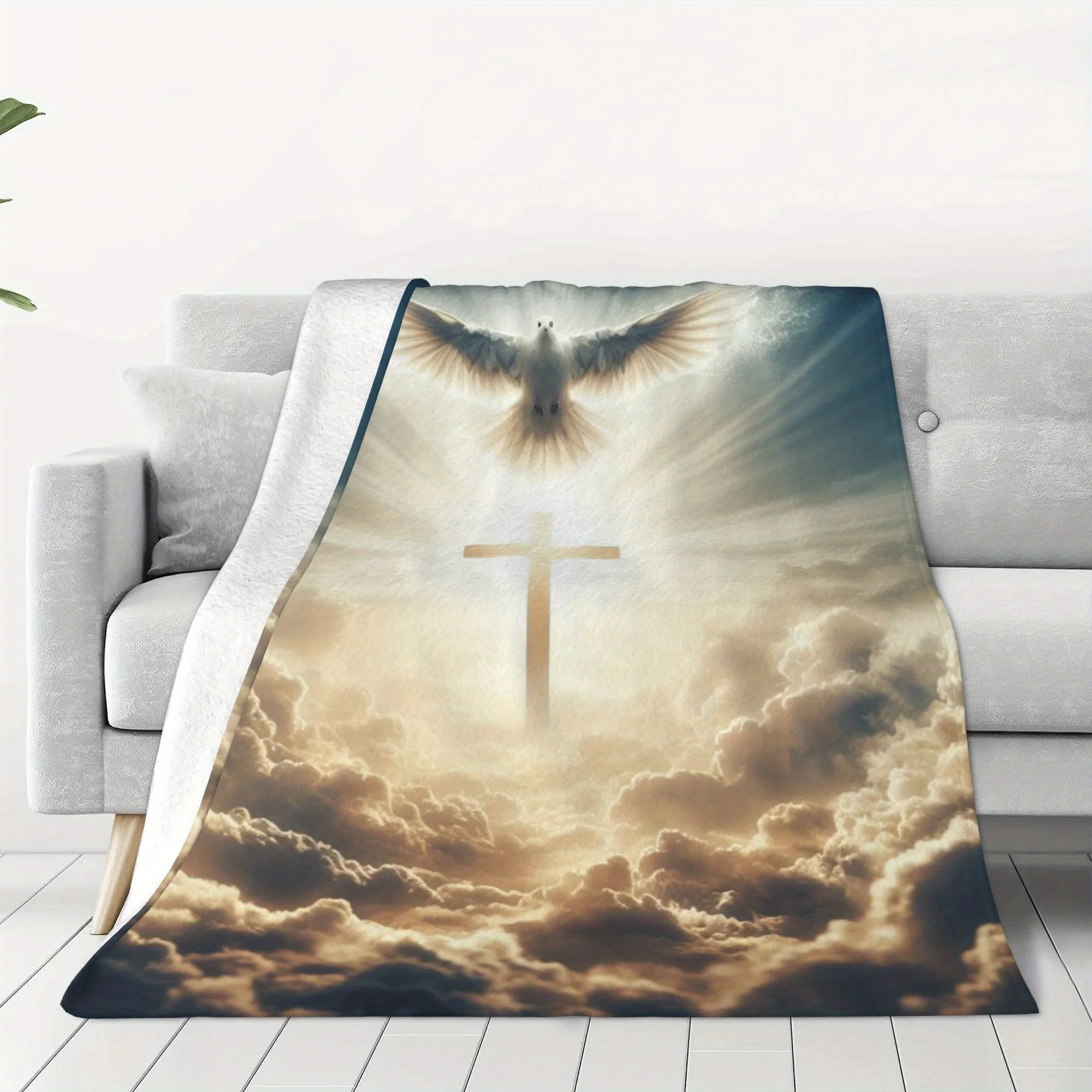 Dove of Peace Flannel Throw Blanket Soft Religious Design All Season Cozy Comfort for Faith Inspired Gift