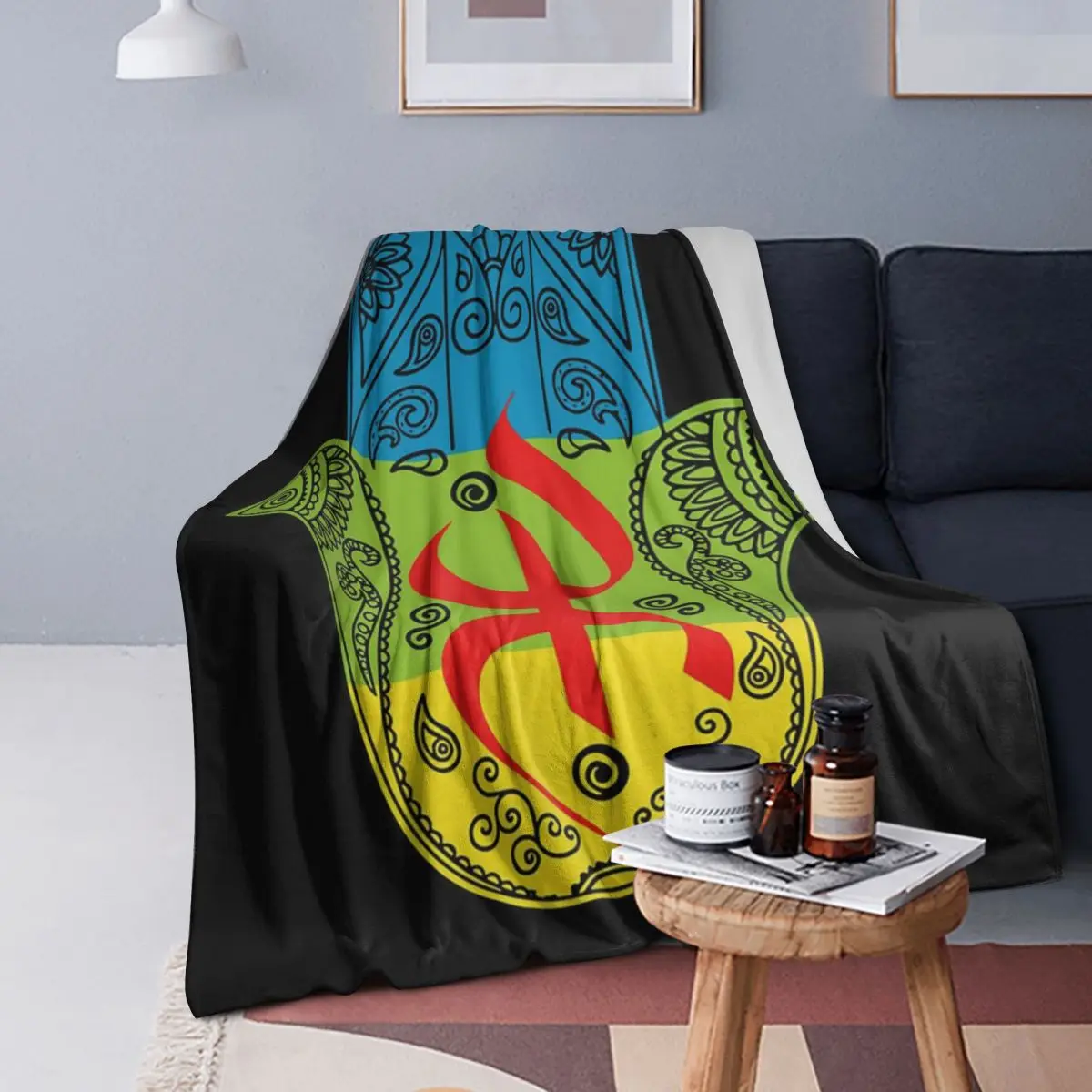 

Amazigh Flag With Khamsa Patterns Blankets Soft Warm Flannel Throw Blanket Cover for Bed Living room Picnic Travel Home Sofa