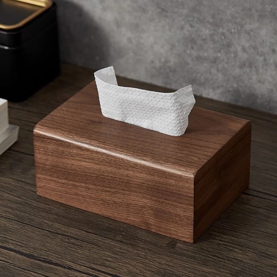 Walnussfarbene Taschentuchbox Wohnzimmer Massivholz Papierbox Tisch Desktop Aufbewahrungsbox Badezimmer Dekoration Taschentuchhalter Zubehör