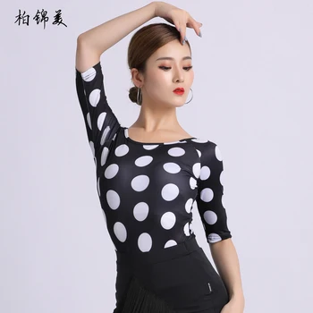 Koszula do tańca latynoamerykańskiego, damska, dorosła, nowa, z okrągłym dekoltem, norma krajowa, do tańca nowoczesnego, do ćwiczeń, odzież do tańca konkursowego