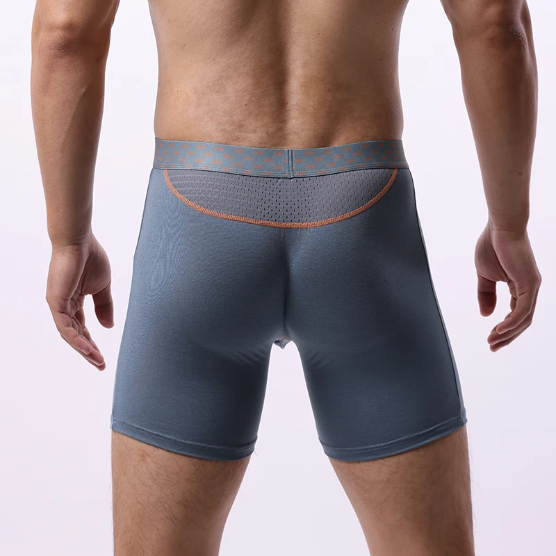 EUR Größe männer Boxer Shorts Unterwäsche Eis Seide Mesh Atmungsaktive Höschen Sexy U Bulge Pouch Mid-rise Lange bein Unterhose Homme