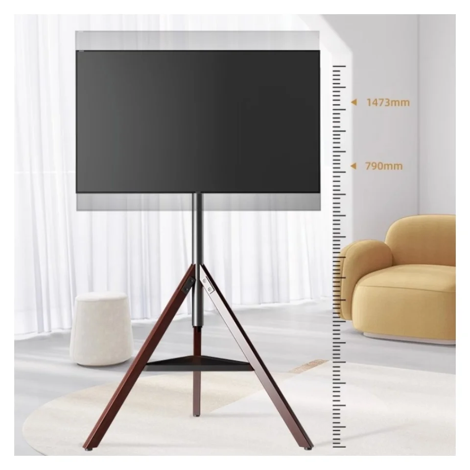 Heavy Duty 32-70 Inch Wooden Tripod TV Stand Swivel Feature Steel Floor TV Stand Bracket for Living Room Office Decoration