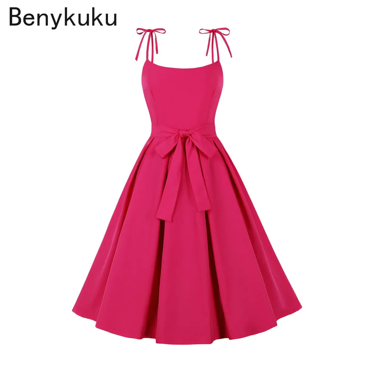 

Sweet Knot Strap Vintage Party Dresses Summer 2024 Pink and White Plaid Pleated Elegant Evening Pinup Women Dress Robe Femme