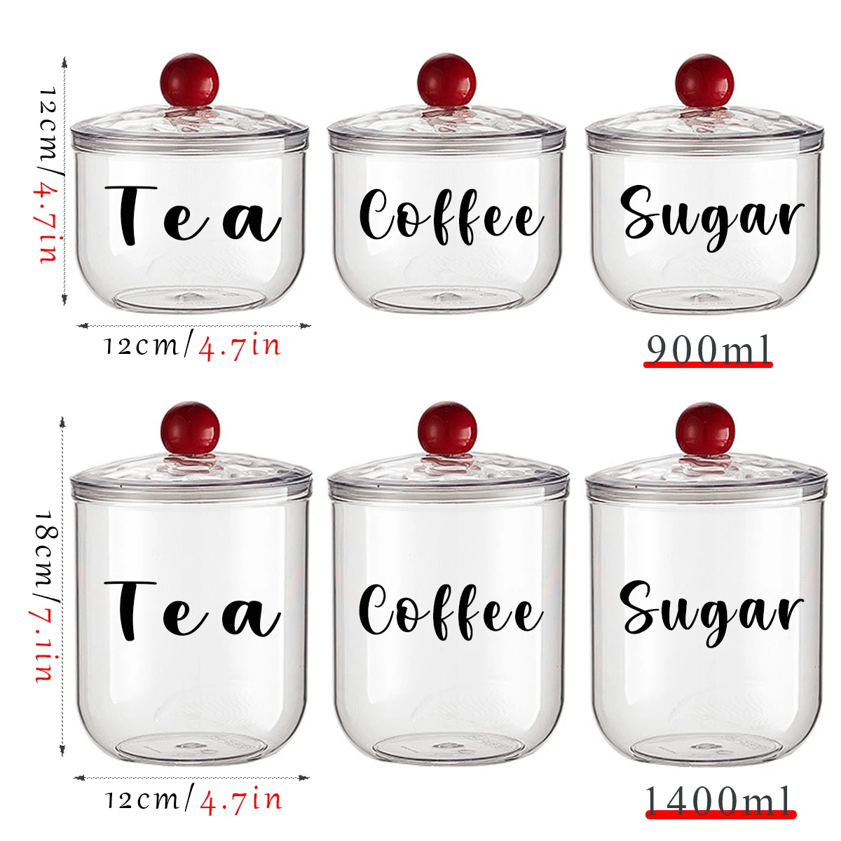 3pcs/set Kitchen Canisters Set Coffee Bar Decorative Food Storage Conntainer with Lids Mordern Reusable Coffee Tea Sugar Contain