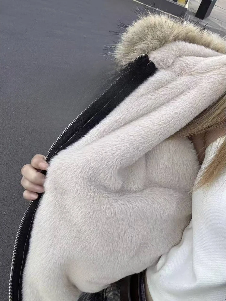 

Punk Y2k American Vintage Coat Harajuku Warm Faux Fur Hooded Jacket Winter Streetwear Korean Fashion Clothing Woman Outwear