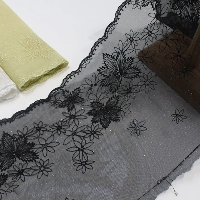 42Yards Flowers Embroidered Lace Trimmings Black White Mesh Accessories For Lingerie Bra Underwear Dress Sewing Fabrics