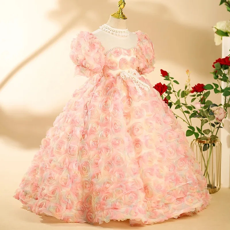 Flower Princess Dress For Girls 2 to 12 months Cute Bowknot Petal Clothes Baby Girl Gowns Embroidery Toddler Newborn One-piece