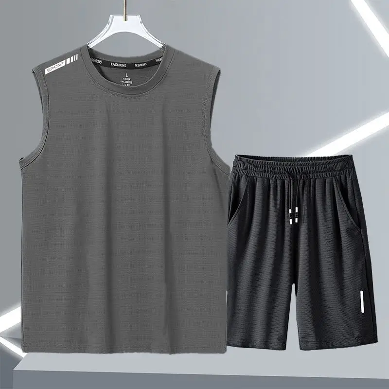 

​Summer Men's Activewear Set 2 Pack Mesh Tank Top Shorts Loose Fit Quick Dry Sportswear for Running Training​