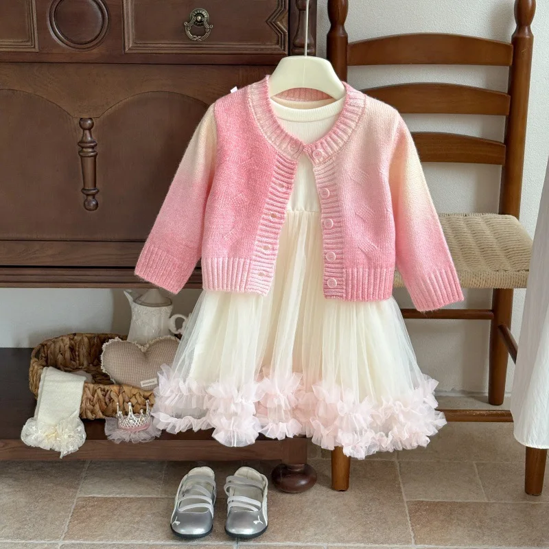 Gaun Anak Perempuan 2025 Model Baru Musim Semi dan Gugur Tipis, Gaun Kasual Lengan Panjang untuk Bayi