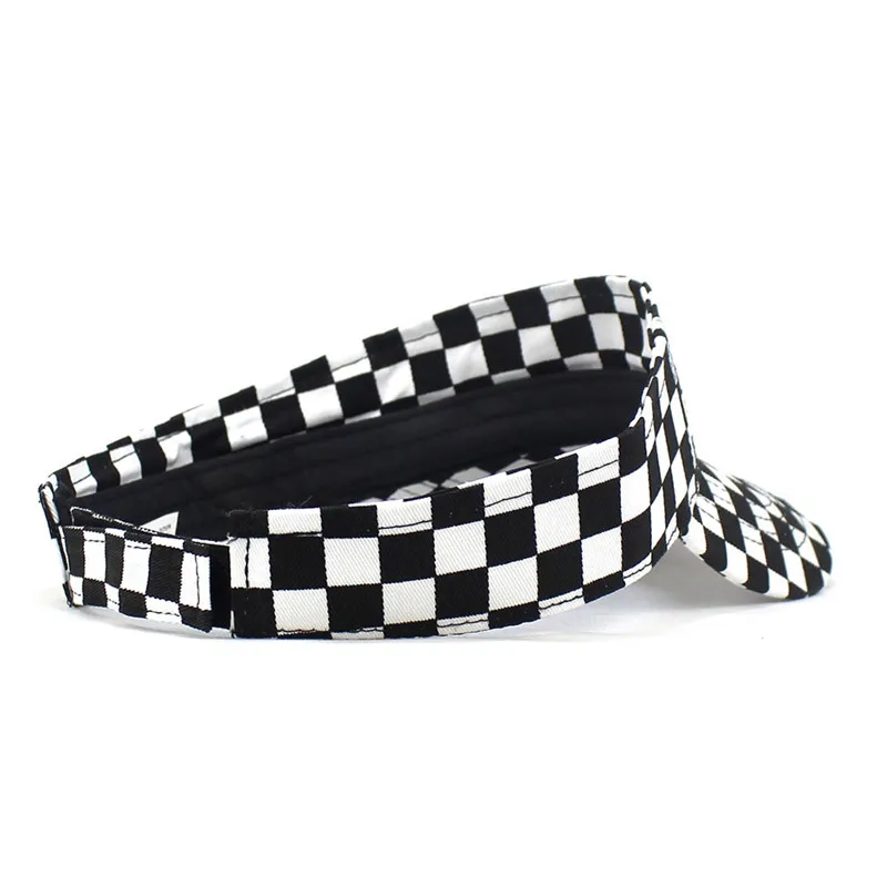 2022 Summer Cotton Black and White Plaid Visors Adjustable Sun Protection Cap For Men and Women 04