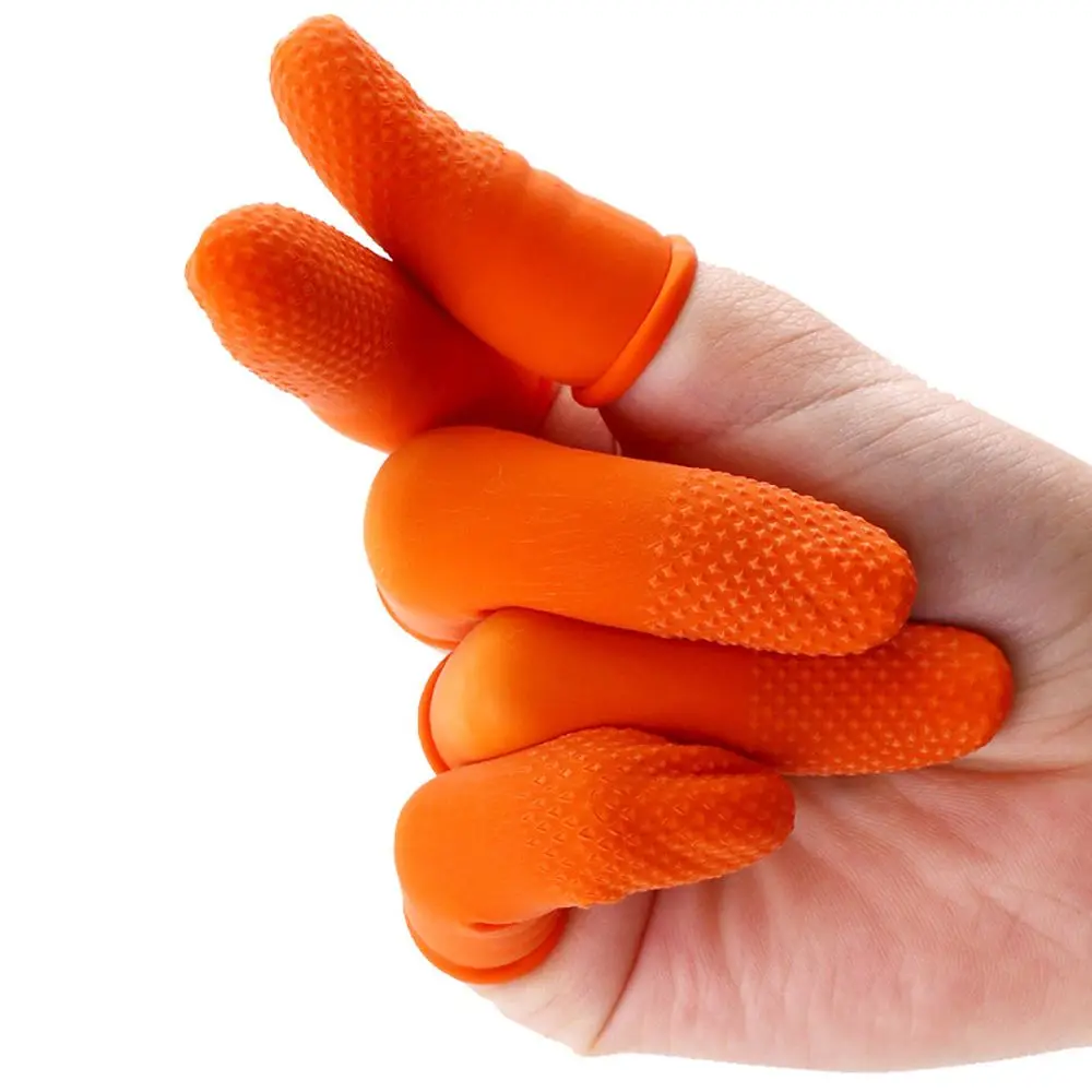100PCS Reusable Orange Finger Cots Natural Rubber Gloves Non-slip Latex Finger Cots Fingertips Protector Gloves Nail Art Tool
