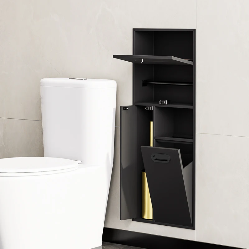 Stainless Steel Niche Bathroom Metal Embedded Trash Can Cabinet Finished Toilet Side Tissue Storage Rack