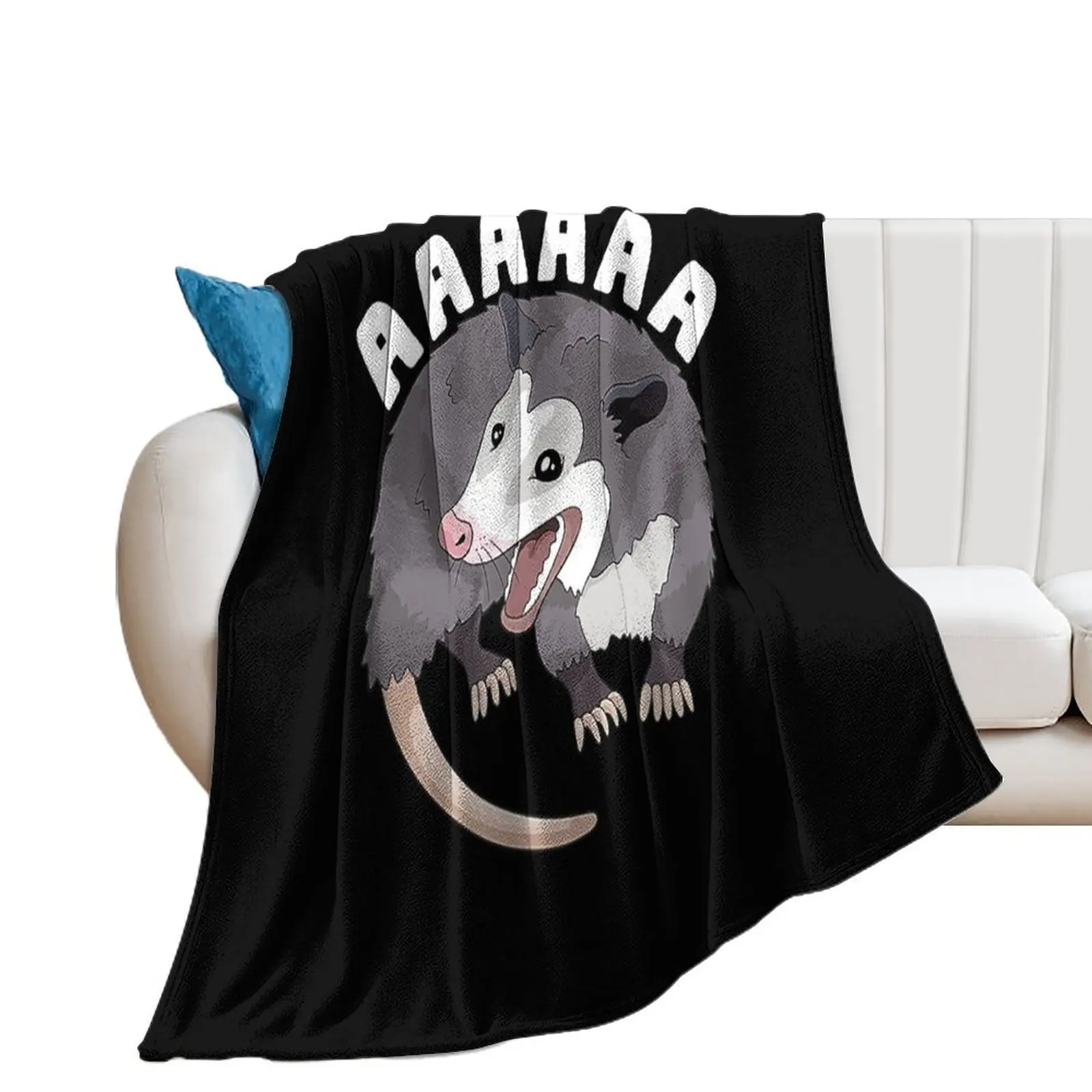 

AAAAAA Screaming Opossum Stressed Possum Funny Dank Meme Throw Blanket Flannel Fabric funny gift Sofa Quilt Blankets