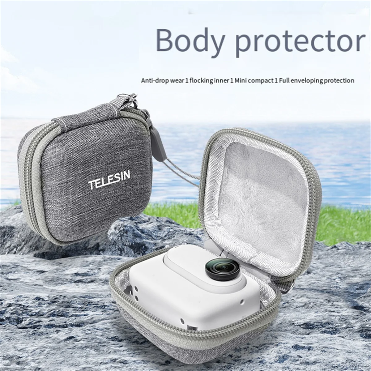 حقيبة تخزين واقية صغيرة من RISE TELESIN لكاميرا الحركة Insta360 GO3 GoPro 12 Hero 12 11 10 9 صندوق مقاوم للماء باللون الرمادي