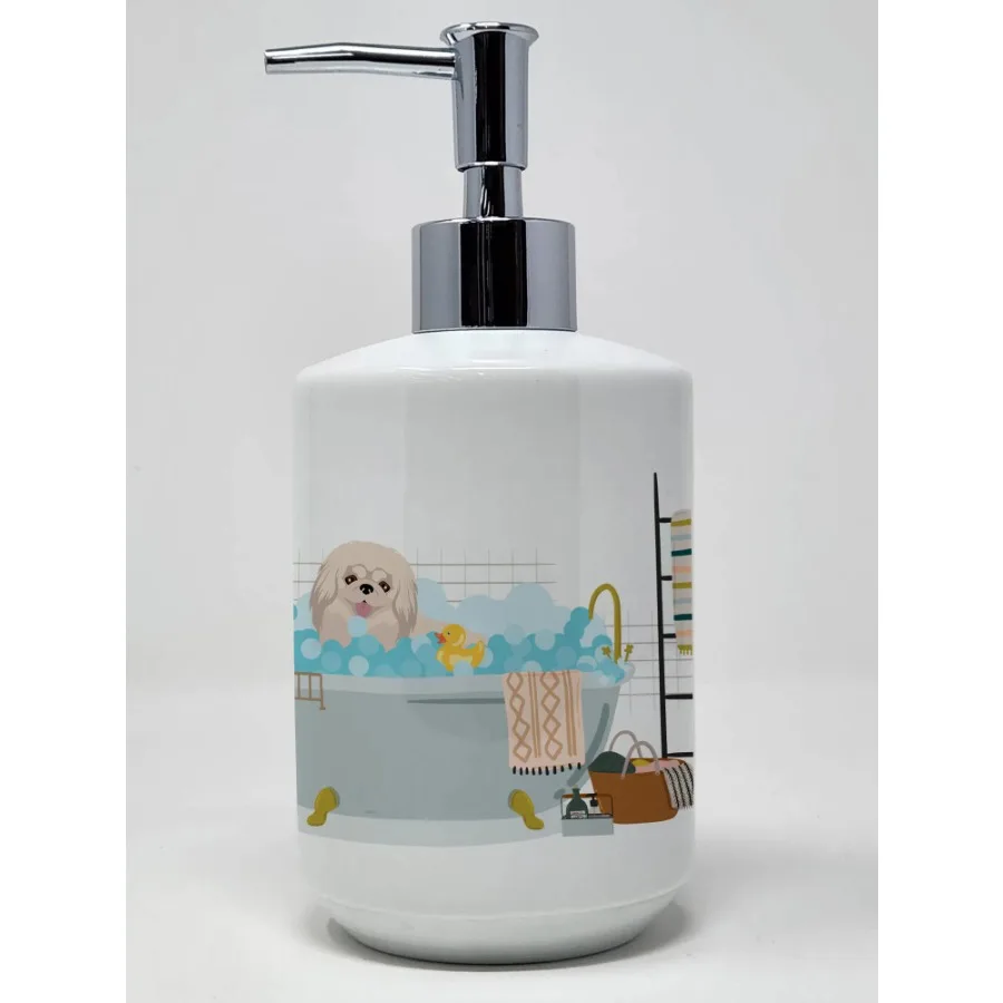 

White Pekingese Ceramic Soap Dispenser Hand Soap Dispenser Pump Bottles for Bathroom Kitchen Empty Refillable Liquid Soap Conta