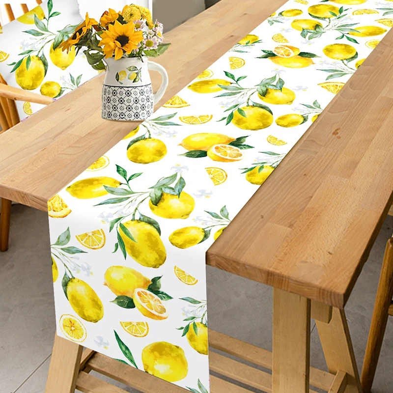 Summer Lemon Theme Table Runner Holiday Wedding Party Decor Watercolor Summer Farmhouse Table Runners Dining Table Cover Decor