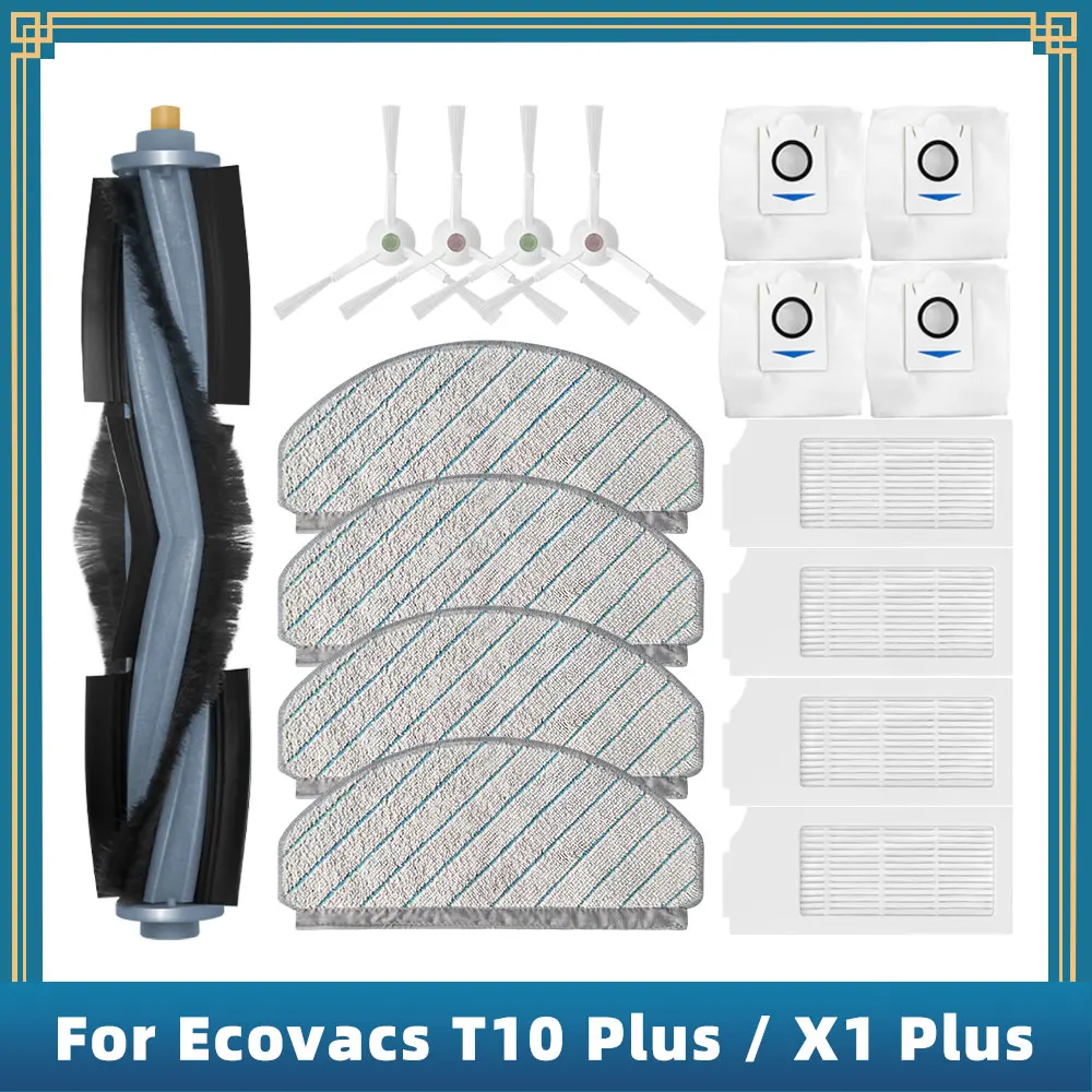 

Запчасти для робота-пылесоса Ecovacs T10 Plus / X1 Plus, основная боковая щетка, фильтр НЕРА, мешок для сбора пыли, насадка на швабру